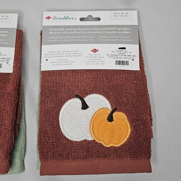 New Set of 2 Ritz Scrubber Cotton Dish Cloth 2 packs Pumpkins Gourds 12x12 - Picture 5 of 6